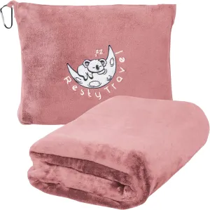 Resty Travel Blanket - Compact Airplane Blanket with Bag - Small and Lightweight Traveling Blanket & Pillow - Portable Blankets with Carabiner for Easy Transport - Plane Train Car (Pink)