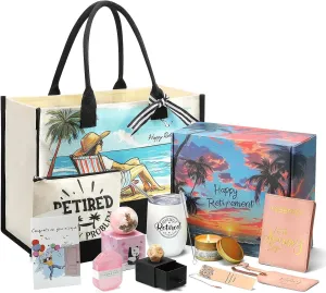 Retirement Gift for Woman 2025,11 Pcs Happy Retired Gifts with Retirees Tumbler, Travel Tote Bag Set,Funny Decider Dice, Best Retirement Gifts Baskets for Coworker Teacher Nurses Friends