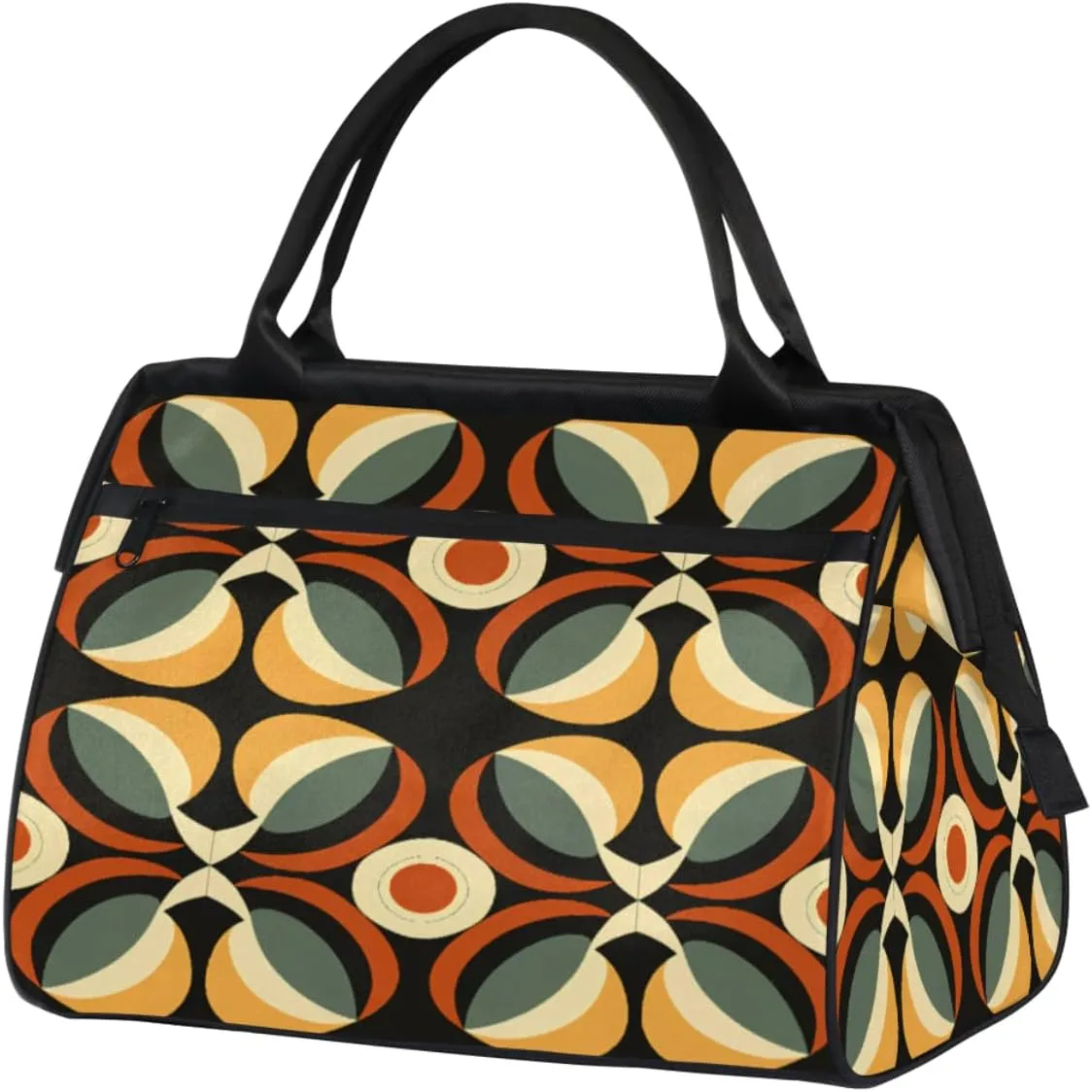 Retro Tile Flowers Pattern Gym Bag for Women Men, Travel Sports Duffel Bag with Trolley Sleeve, Waterproof Sports Gym Bag Weekender Overnight Bag Carry On Tote Bag for Travel Gym Sport