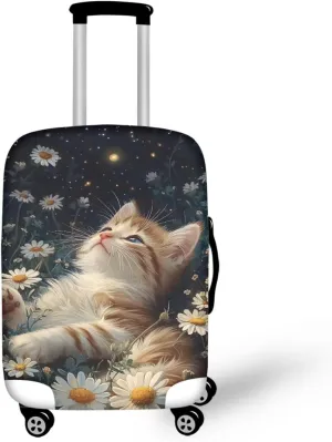Reuasble Luggage Cover, Baggage Covers Dustproof & Scratch-Resistant Waterproof Protective Coevrs with Zipper for Travel Lovers Cat