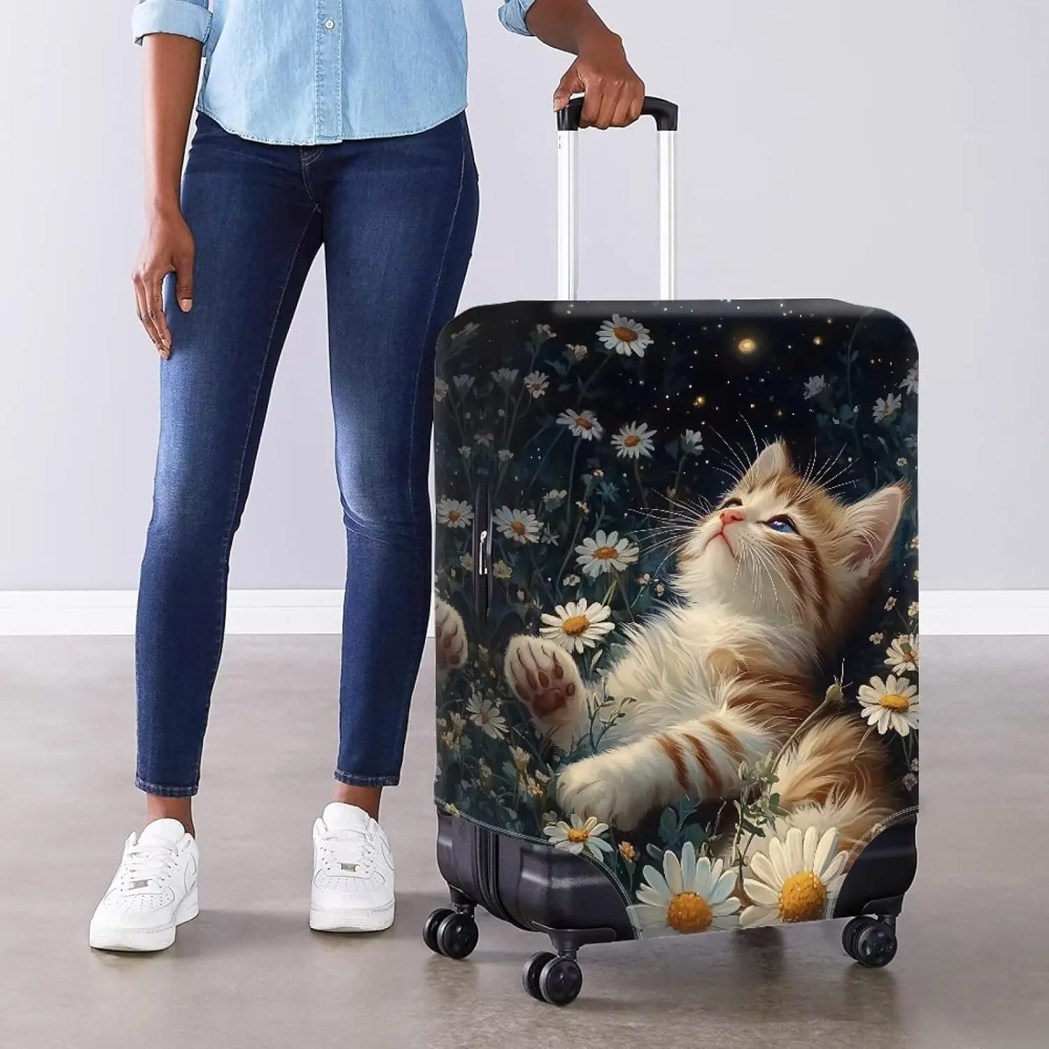 Reuasble Luggage Cover, Baggage Covers Dustproof & Scratch-Resistant Waterproof Protective Coevrs with Zipper for Travel Lovers Cat