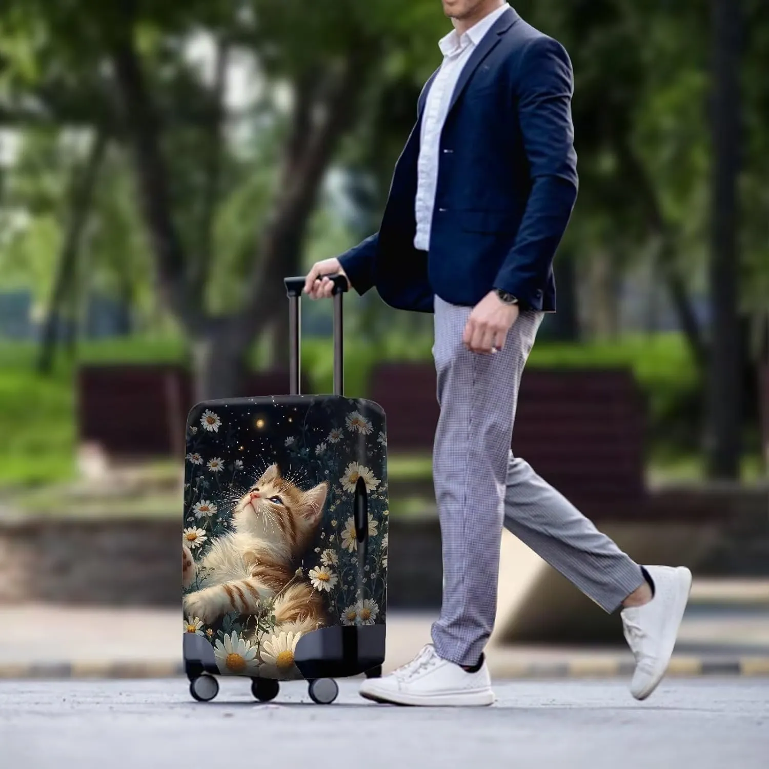 Reuasble Luggage Cover, Baggage Covers Dustproof & Scratch-Resistant Waterproof Protective Coevrs with Zipper for Travel Lovers Cat