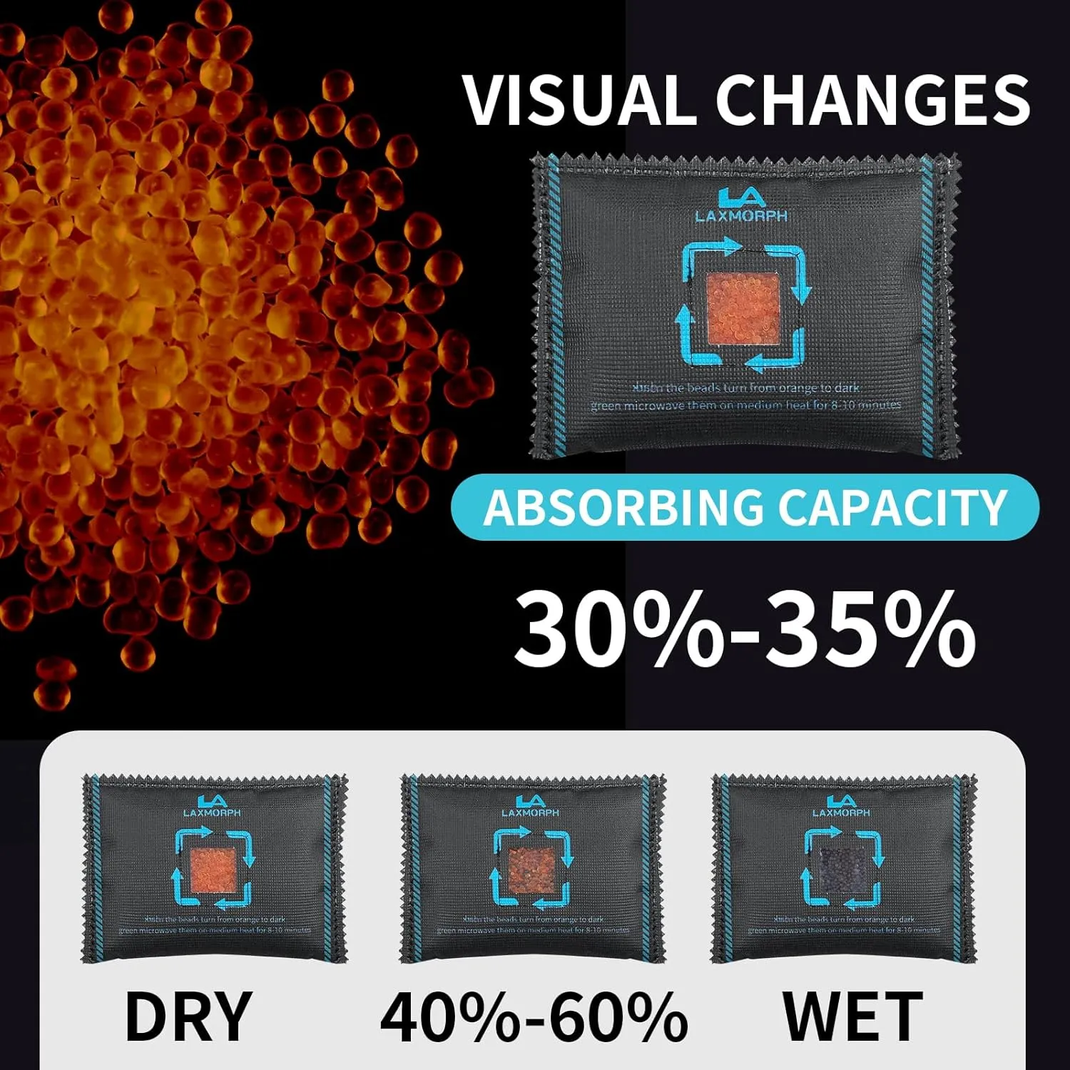 Reusable Desiccant Packs 200g Rechargeable Dehumidifier Bags Silica Gel Packets with Transparent Indicator Window Toxic-Free Moisture Absorbers for Gun Safe Car Closet 3D Filament Storage(4 Packs)