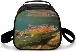 Reusable Lunch Bag for Women Lunch Tote Bags Insulated Lunch Box for Men Lunchbox Brook Trout Fly Fishing Lunch Cooler Bag Leakproof Lunch Container for Work Picnic Travel