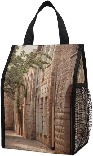 Reusable Lunch Bag for Women Men Architecture Streets Houses Lunch Tote Bags Insulated Lunch Box Large Capacity Lunchbox Cooler Lunch Container for Work Office Picnic Travel