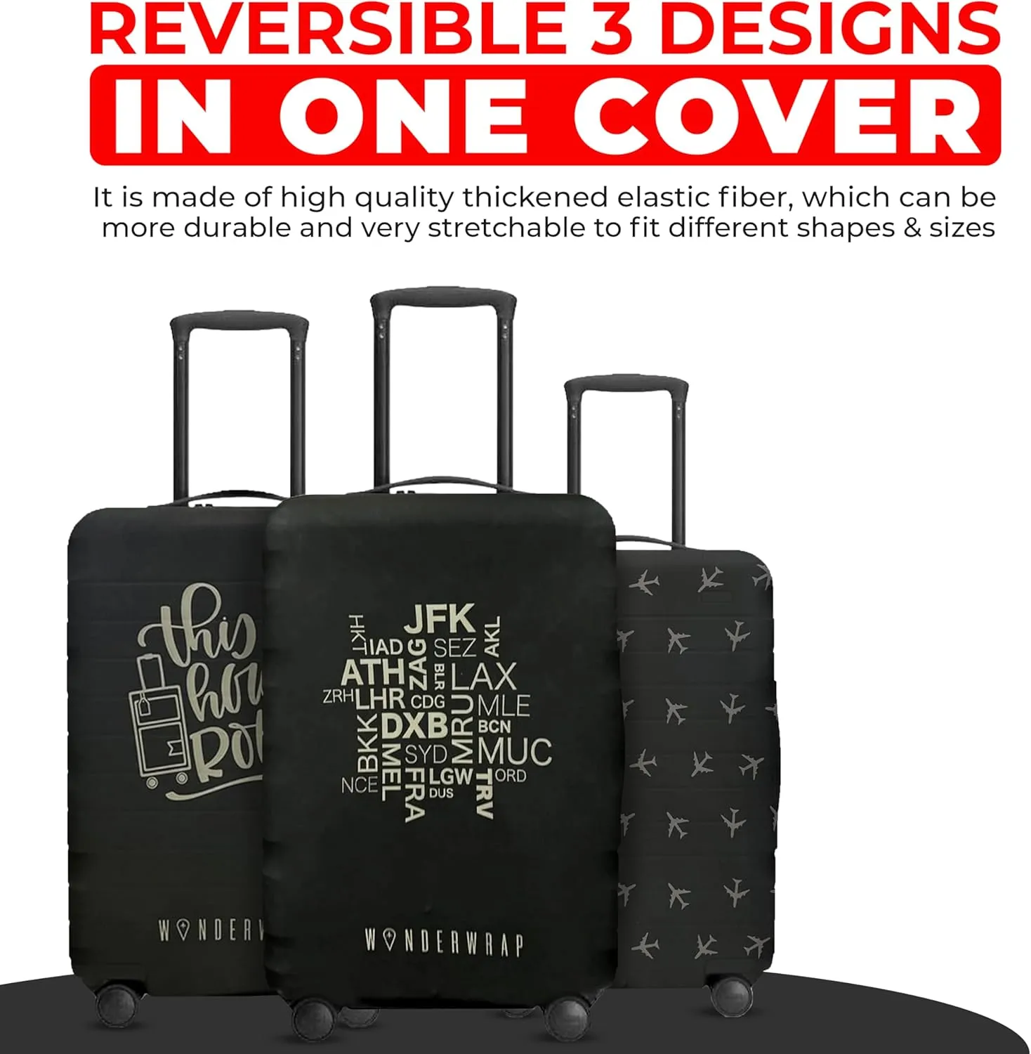Reversible Luggage Covers & Protectors - Versatile & Washable Luggage & Suitcase Covers | Anti-Scratch Suitcase Cover for Travel (Black City Codes, Medium 58-63 x 38-42 x 23-27cm)