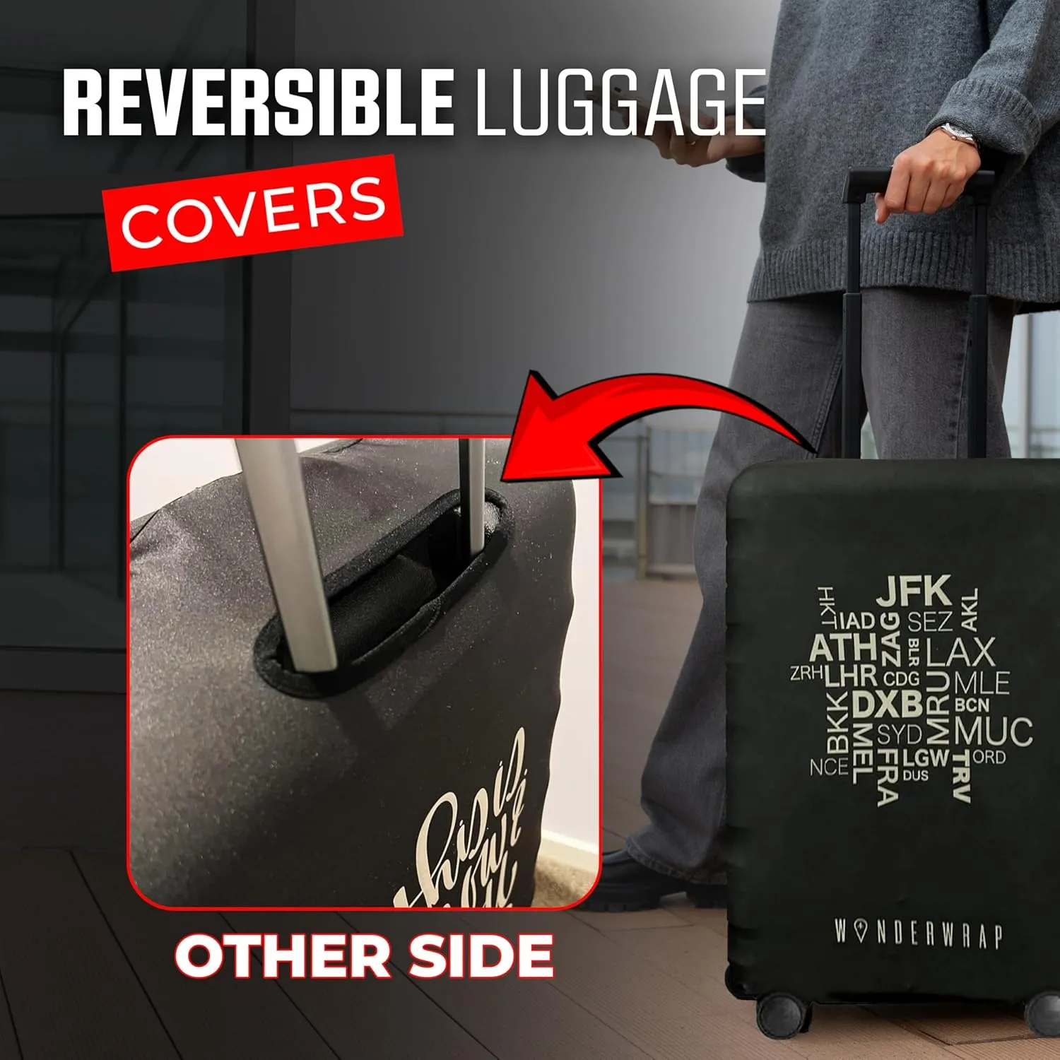 Reversible Luggage Covers & Protectors - Versatile & Washable Luggage & Suitcase Covers | Anti-Scratch Suitcase Cover for Travel (Black City Codes, Medium 58-63 x 38-42 x 23-27cm)