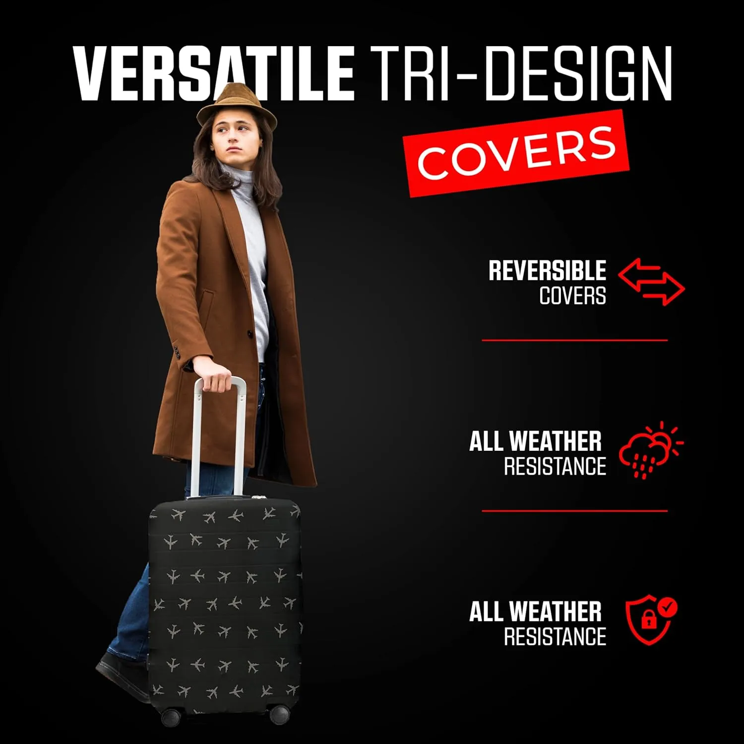 Reversible Luggage Covers & Protectors - Versatile & Washable Luggage & Suitcase Covers | Anti-Scratch Suitcase Cover for Travel (Black City Codes, Medium 58-63 x 38-42 x 23-27cm)