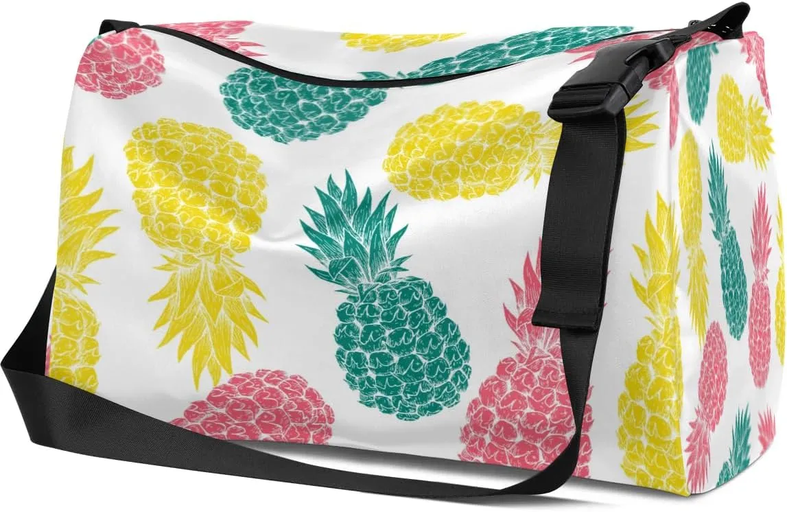Rich Pineapple Print Small Gym Bag for Men Women Workout Sport Duffle Bag Waterproof Weekender Overnight Bag Lightweight Carry on Tote Bag Crossbody Shoulder Travel Bag for Swim Yoge Dance