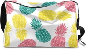 Rich Pineapple Print Small Gym Bag for Men Women Workout Sport Duffle Bag Waterproof Weekender Overnight Bag Lightweight Carry on Tote Bag Crossbody Shoulder Travel Bag for Swim Yoge Dance