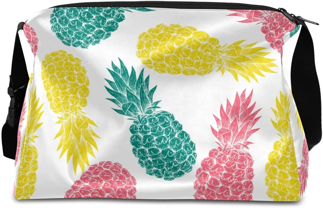 Rich Pineapple Print Small Gym Bag for Men Women Workout Sport Duffle Bag Waterproof Weekender Overnight Bag Lightweight Carry on Tote Bag Crossbody Shoulder Travel Bag for Swim Yoge Dance