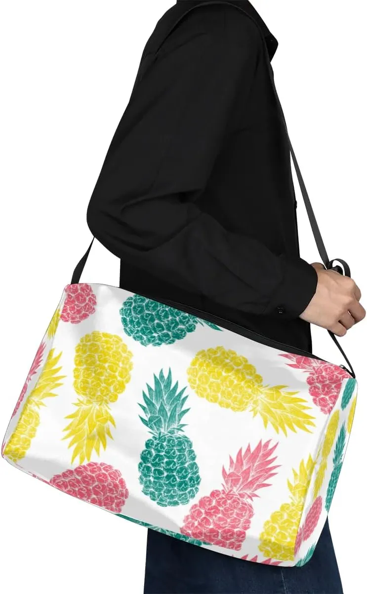 Rich Pineapple Print Small Gym Bag for Men Women Workout Sport Duffle Bag Waterproof Weekender Overnight Bag Lightweight Carry on Tote Bag Crossbody Shoulder Travel Bag for Swim Yoge Dance