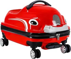 Ride-On Kids Suitcase, 2-in-1 Trolley Case & Pushbike, Carry-On Cute Bag w/360° Wheels, Tow-Along Kids Luggage,Help Your Child Relax & Sleep on the Plane(Red)