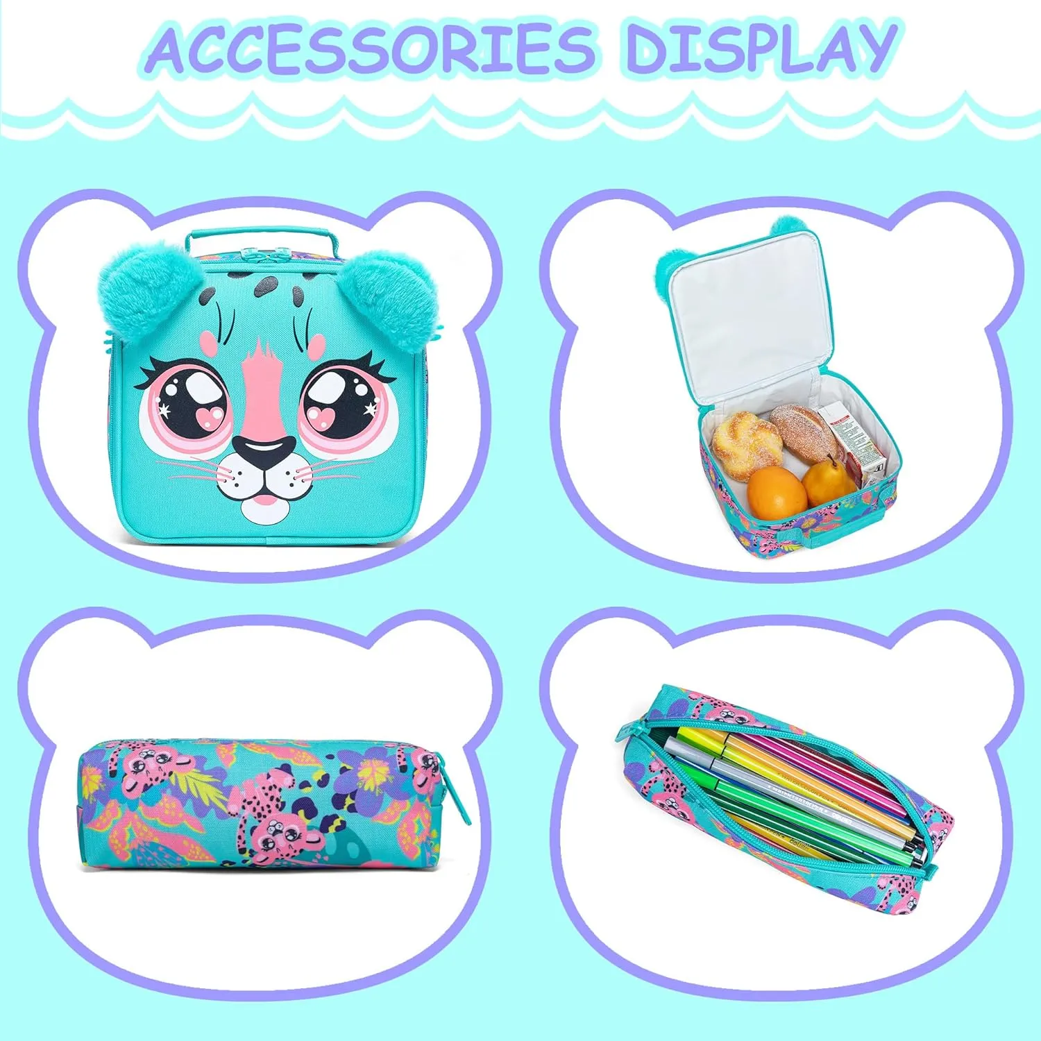 Rolling Backpack for Girls Backpacks with Wheels for Elementary School Students Kids 3 in 1 Travel Luggage Suitcase with Lunch Box Pencil Case for Girls Age 8-10