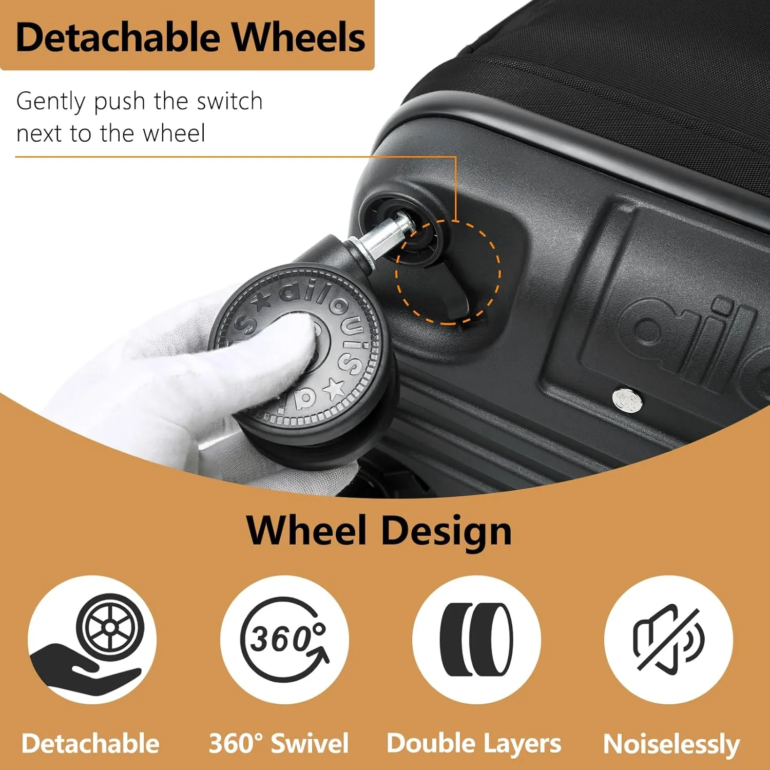 Rolling Backpack with 4 Detachable Wheels 18 Inch Wheeled Laptop Backpack for Men Women Carry on Luggage Business Bag Water Resistant Roller Backpack for Adults to Travel, Black
