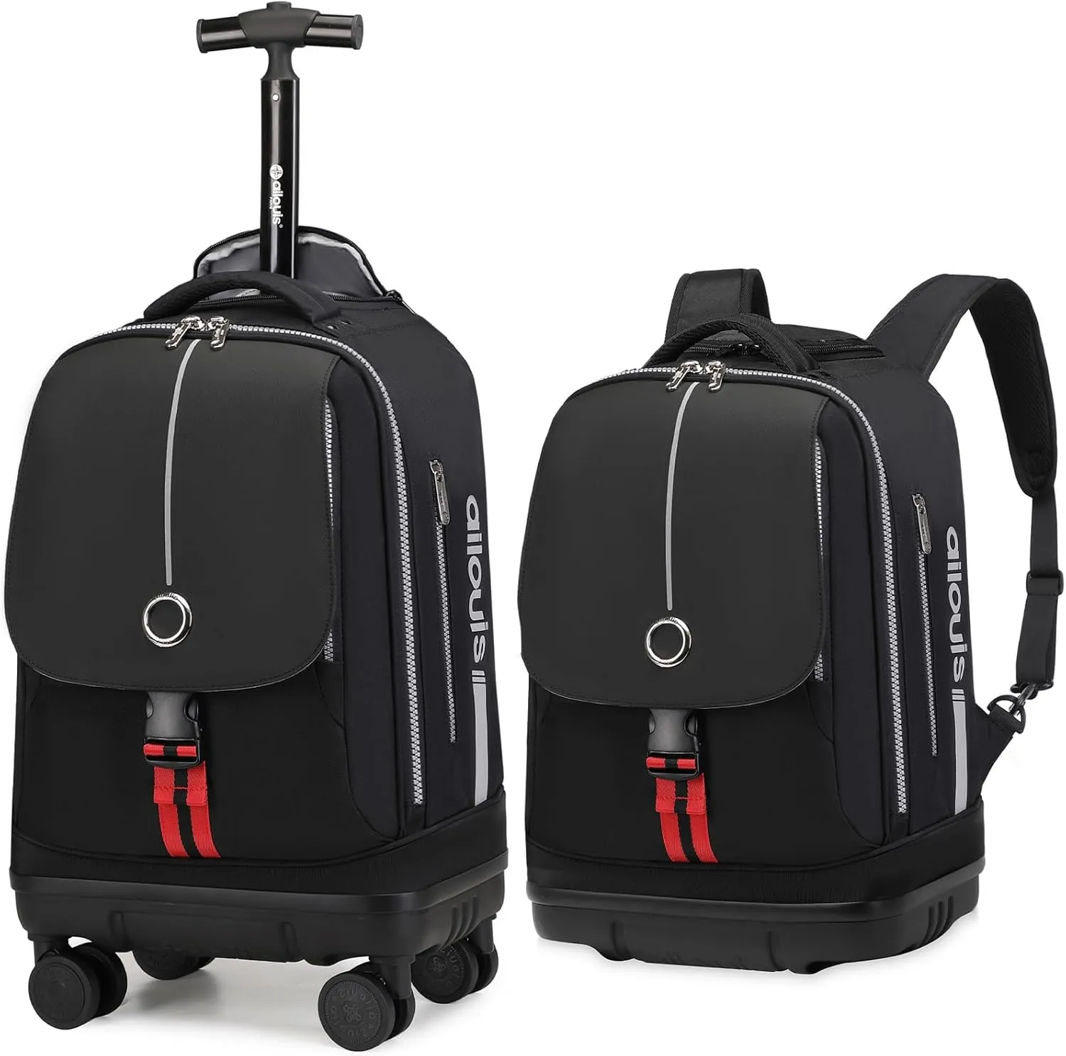Rolling Backpack with 4 Detachable Wheels 18 Inch Wheeled Laptop Backpack for Men Women Carry on Luggage Business Bag Water Resistant Roller Backpack for Adults to Travel, Black