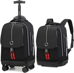 Rolling Backpack with 4 Detachable Wheels 18 Inch Wheeled Laptop Backpack for Men Women Carry on Luggage Business Bag Water Resistant Roller Backpack for Adults to Travel, Black