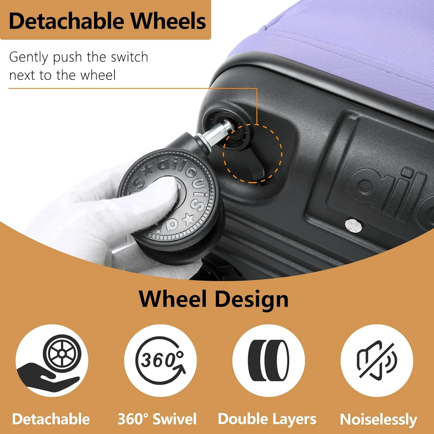 Rolling Backpack with 4 Detachable Wheels 18 Inch Wheeled Laptop Backpack for Men Women Carry on Luggage Business Bag Water Resistant Roller Backpack for Adults to Travel, Purple