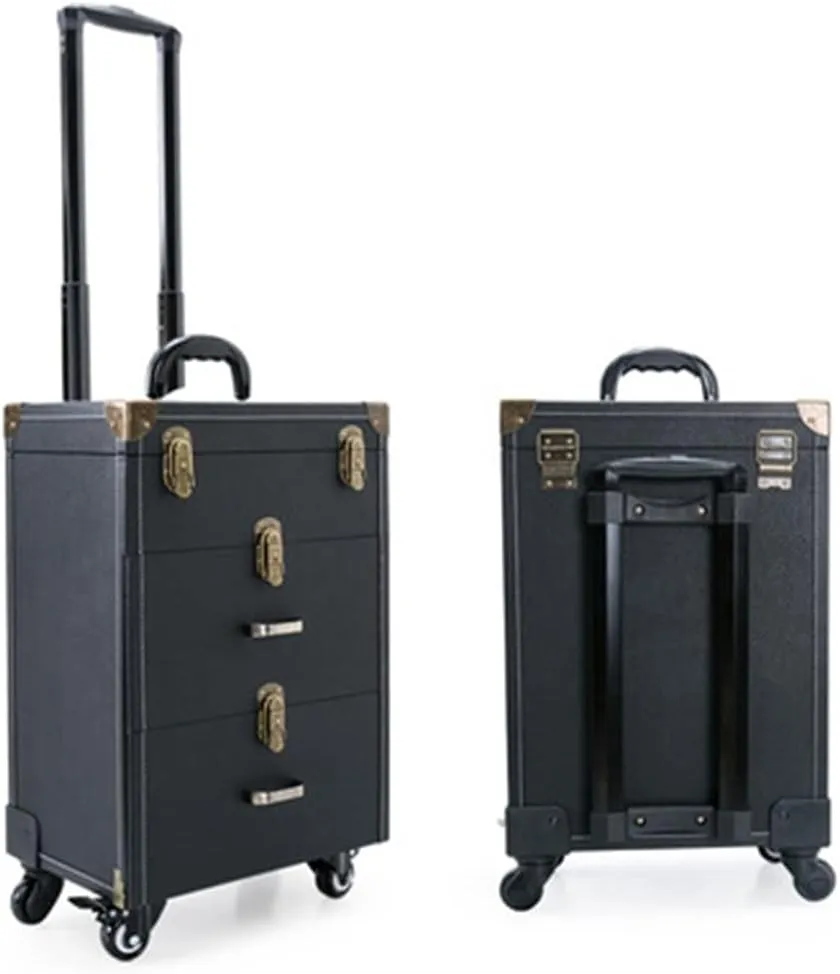 Rolling Luggage Makeup Kit​​​Beauty Suitcase Wheeled Cosmetic Bag Nail Art Tattoo Trolley Bag(Black-JoJo's Bizarre Adventure1)