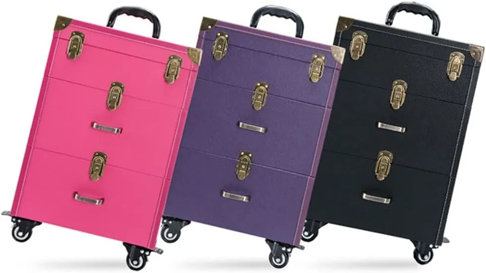 Rolling Luggage Makeup Kit​​​Beauty Suitcase Wheeled Cosmetic Bag Nail Art Tattoo Trolley Bag(Black-JoJo's Bizarre Adventure1)