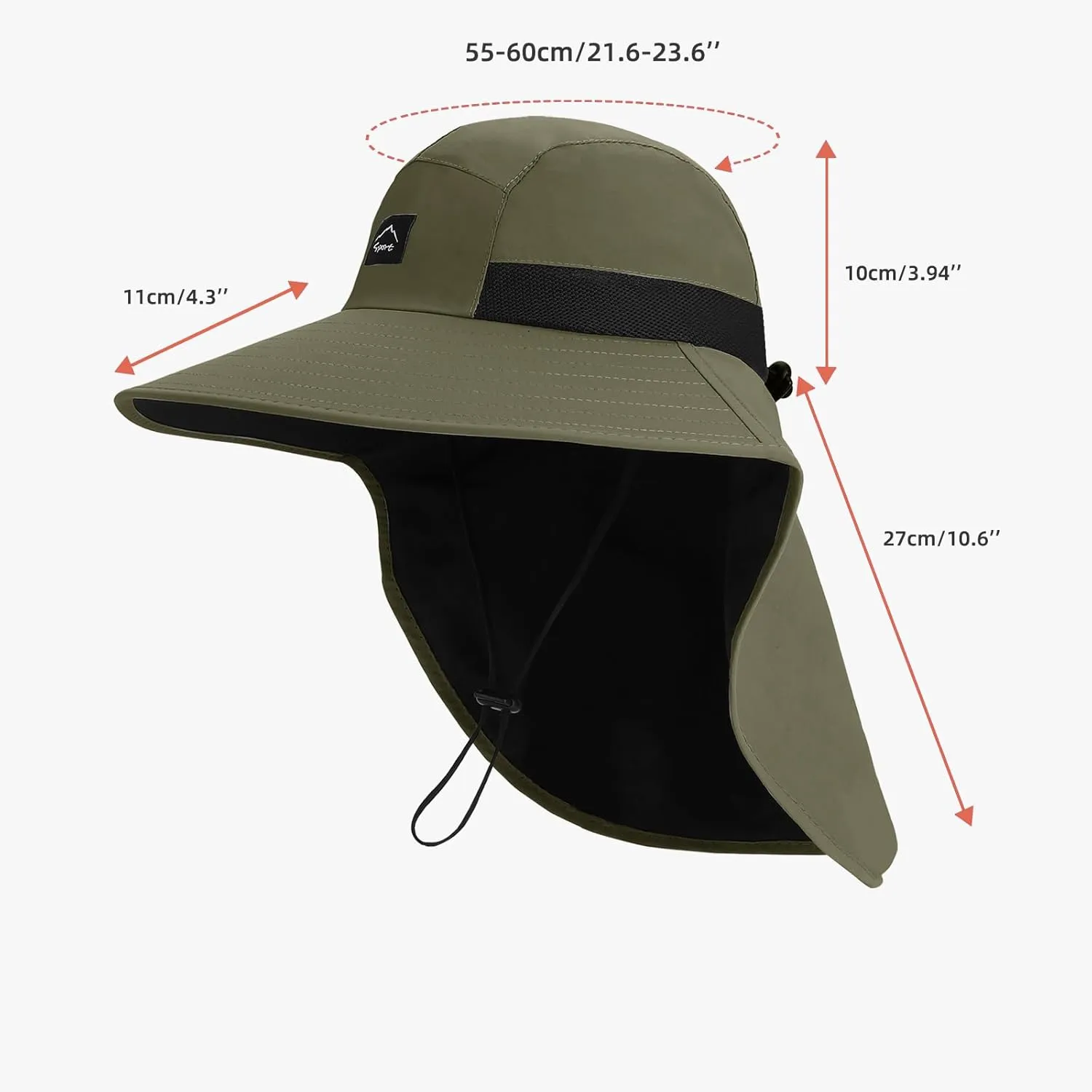 Rosoz Outdoor Sun Hat for Men Women, UPF50  Protection Safari Cap Wide Brim Mesh Fishing Hat with Neck Flap Beach Garden