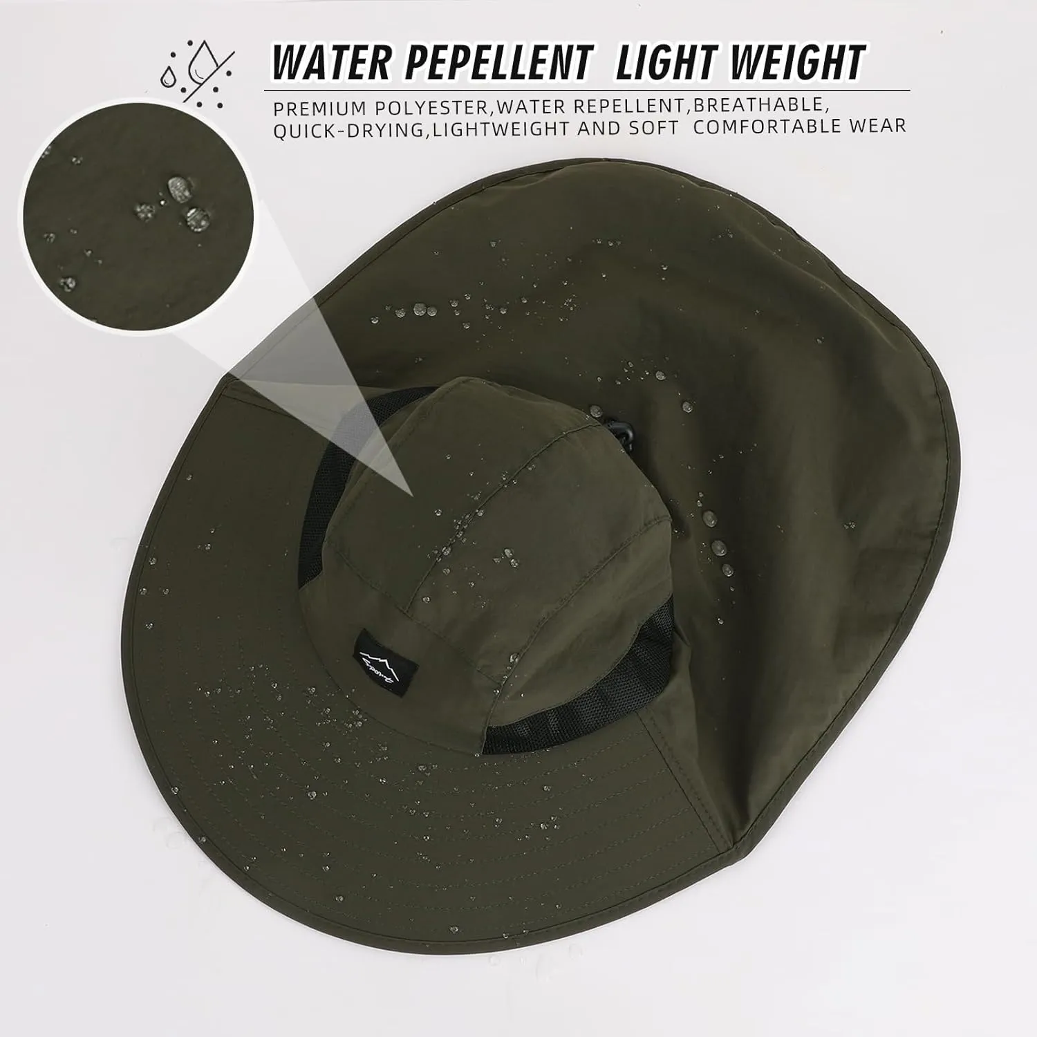 Rosoz Outdoor Sun Hat for Men Women, UPF50  Protection Safari Cap Wide Brim Mesh Fishing Hat with Neck Flap Beach Garden