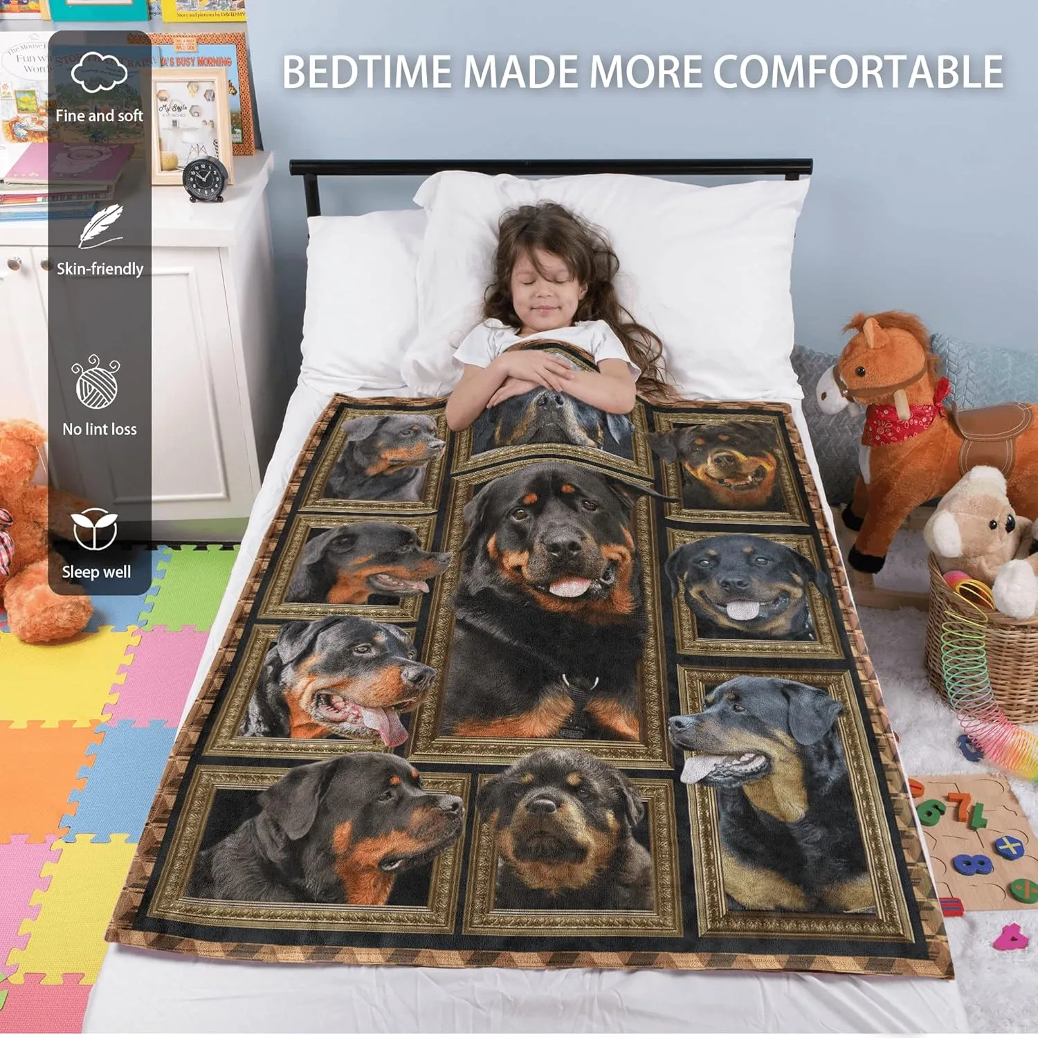 Rottweiler Blanket for Kids Soft Throw Blanket for Couch Bed Sofa Living Room, Cozy Fleece Blankets and Throws Warm Flannel Travel Blanket for Boys Girls, Rottweiler Gifts for Baby Toddler, 40" x 50"