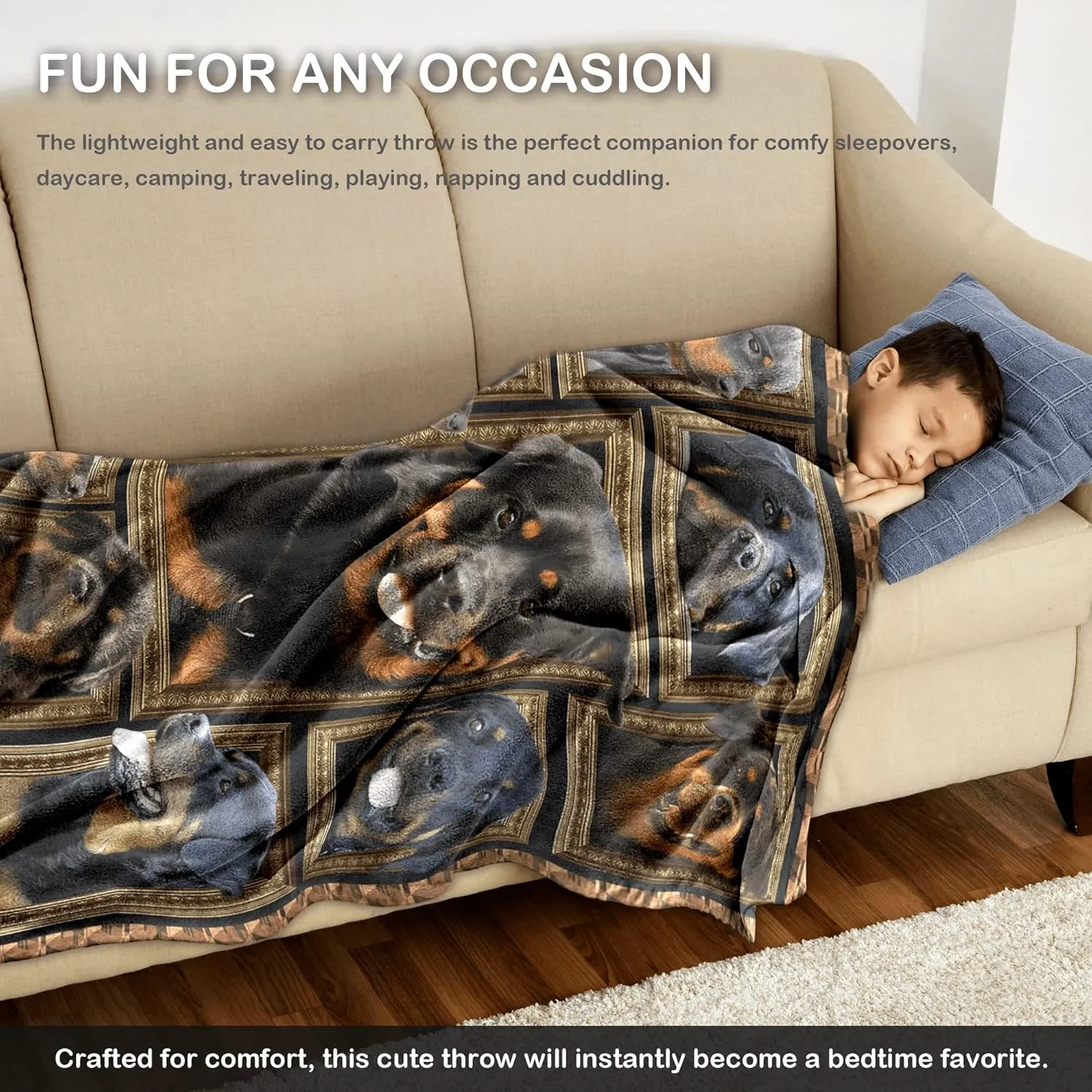 Rottweiler Blanket for Kids Soft Throw Blanket for Couch Bed Sofa Living Room, Cozy Fleece Blankets and Throws Warm Flannel Travel Blanket for Boys Girls, Rottweiler Gifts for Baby Toddler, 40" x 50"