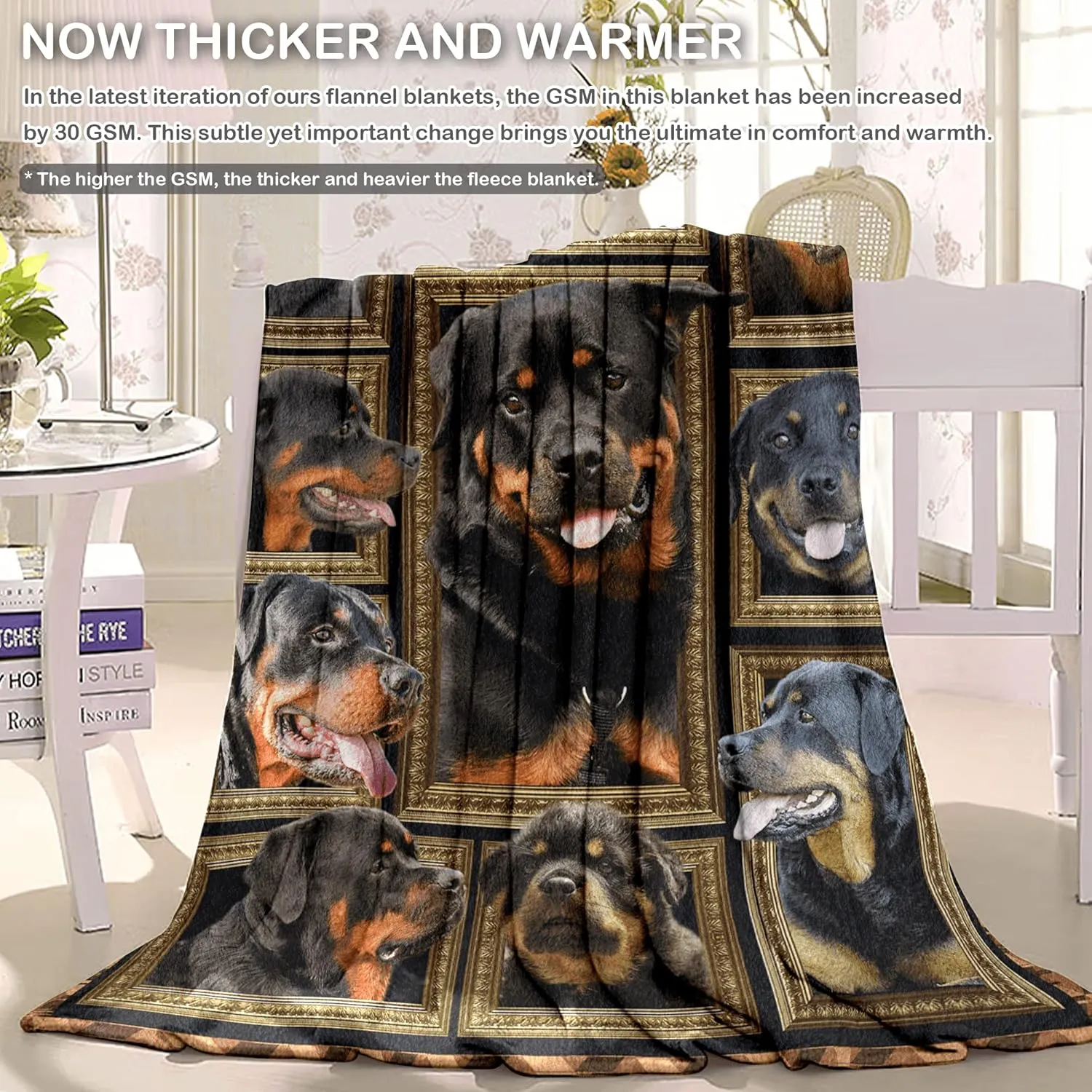Rottweiler Blanket for Kids Soft Throw Blanket for Couch Bed Sofa Living Room, Cozy Fleece Blankets and Throws Warm Flannel Travel Blanket for Boys Girls, Rottweiler Gifts for Baby Toddler, 40" x 50"
