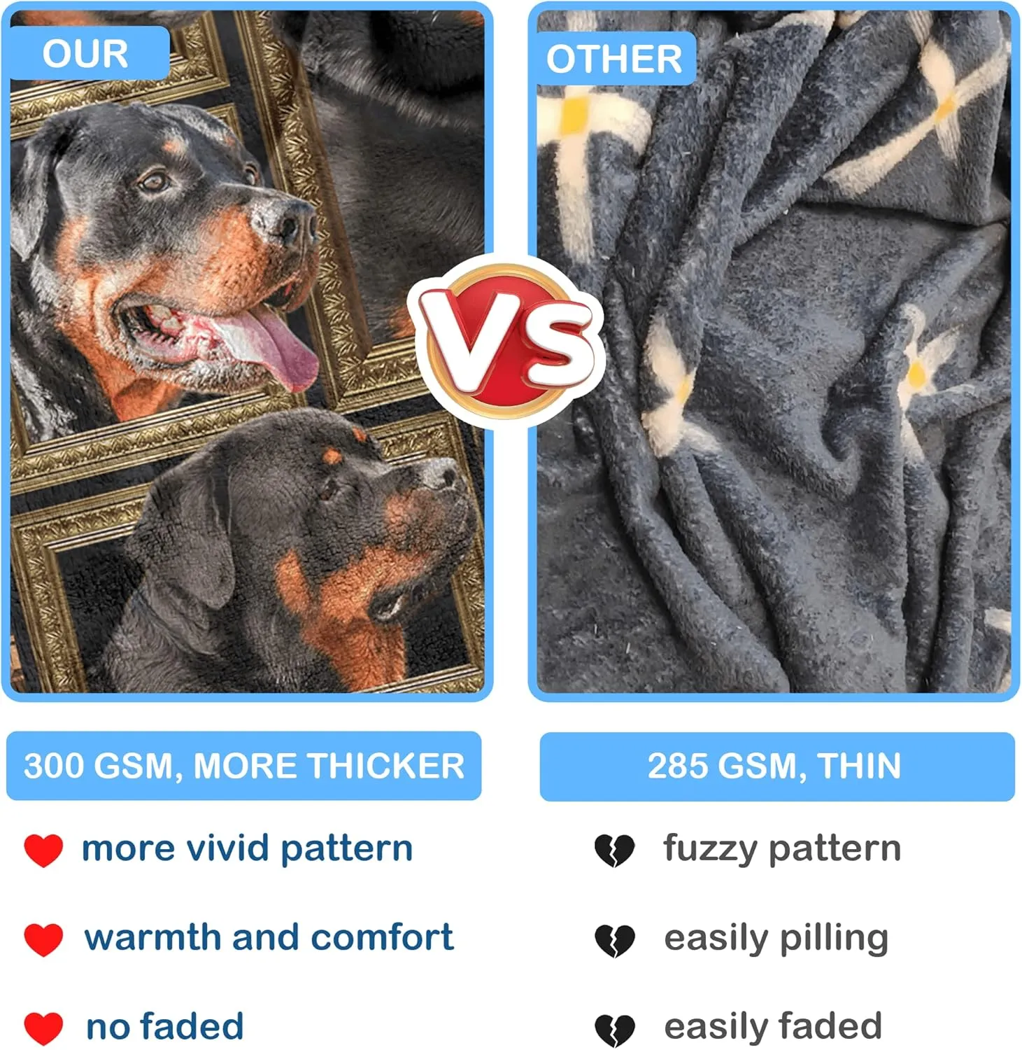 Rottweiler Blanket for Kids Soft Throw Blanket for Couch Bed Sofa Living Room, Cozy Fleece Blankets and Throws Warm Flannel Travel Blanket for Boys Girls, Rottweiler Gifts for Baby Toddler, 40" x 50"