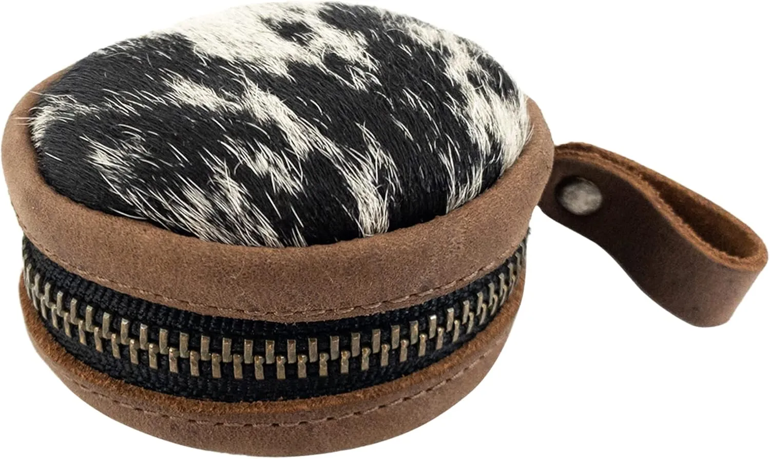 Rounded Coin Case Handmade from Full Grain Leather, Organizer Pouch, Carry Bag, Portable Charging Cable Holder, Travel & Commuter Accessories - Furry