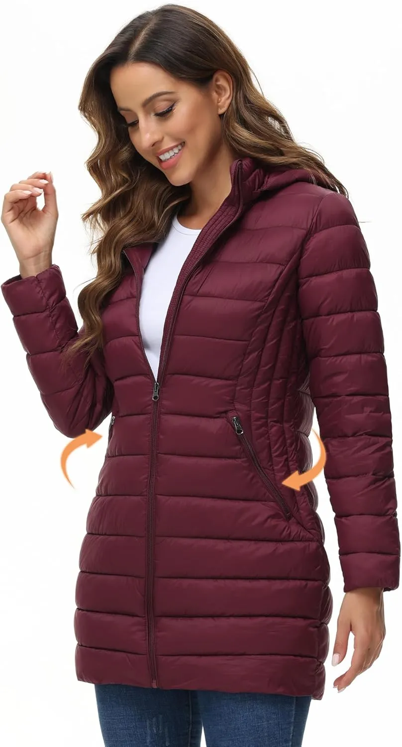 ROYAL MATRIX Women's Packable Puffer Jacket Lightweight Puffer Coat with Hood Long Winter Warm Travel Puffer Jackets