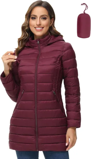 ROYAL MATRIX Women's Packable Puffer Jacket Lightweight Puffer Coat with Hood Long Winter Warm Travel Puffer Jackets