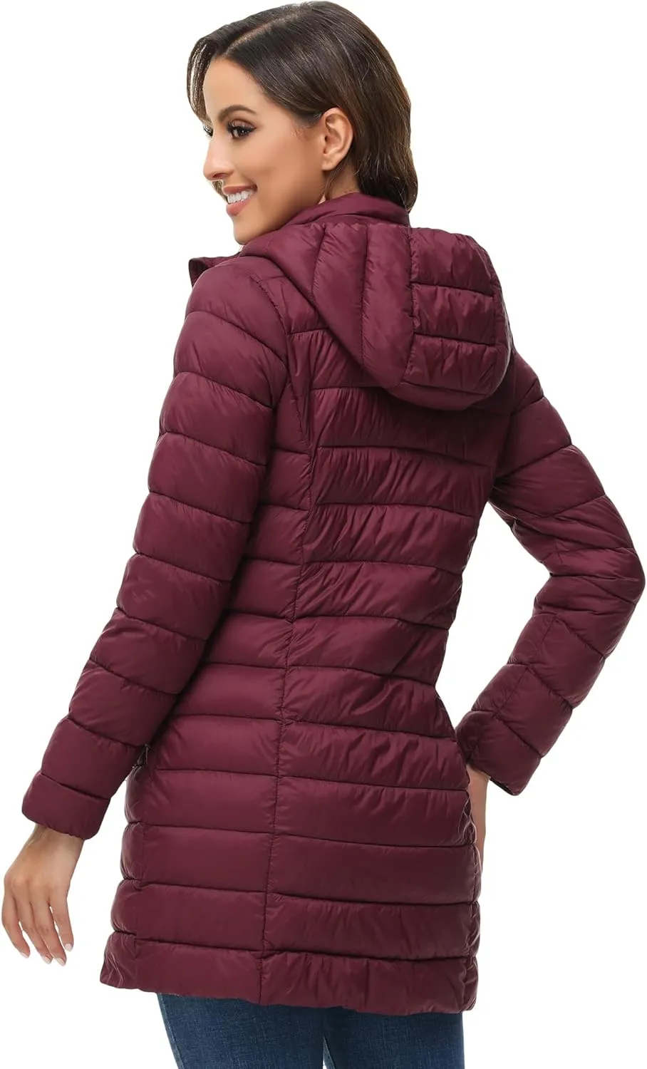 ROYAL MATRIX Women's Packable Puffer Jacket Lightweight Puffer Coat with Hood Long Winter Warm Travel Puffer Jackets
