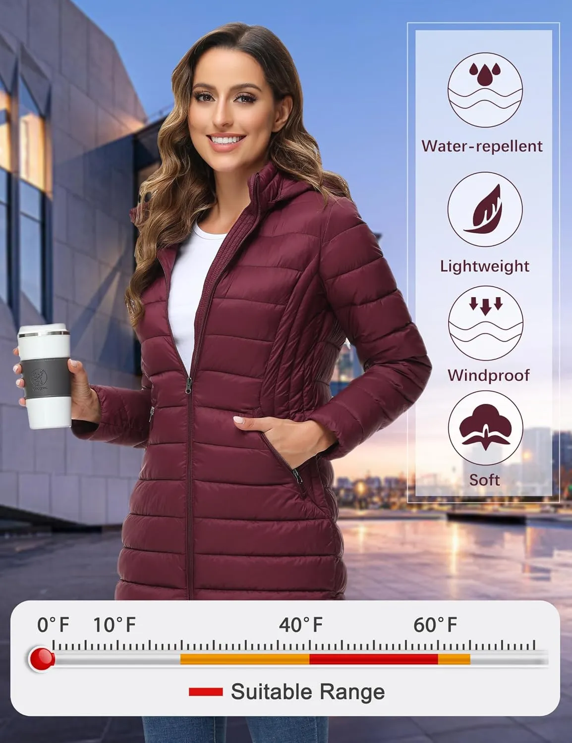 ROYAL MATRIX Women's Packable Puffer Jacket Lightweight Puffer Coat with Hood Long Winter Warm Travel Puffer Jackets