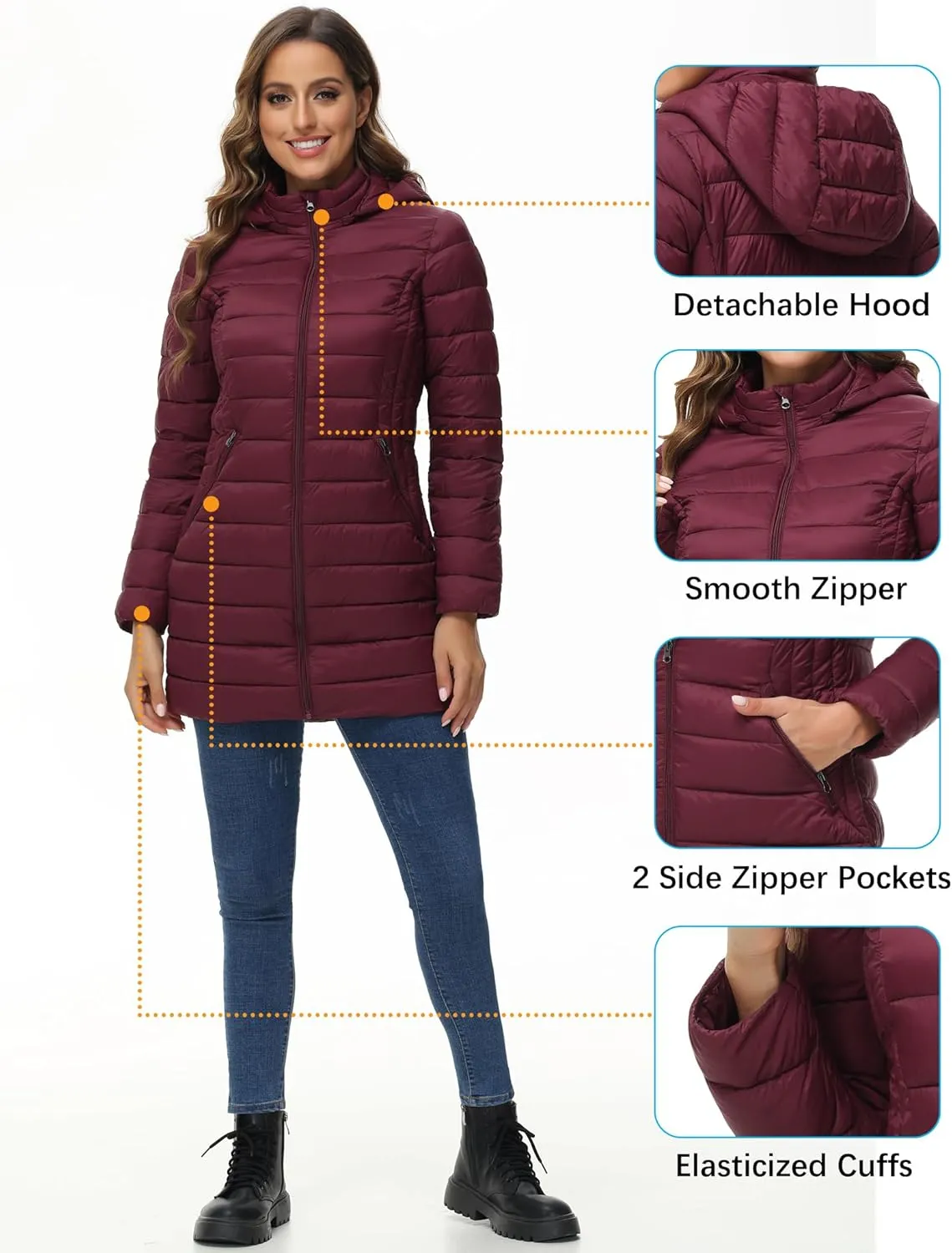 ROYAL MATRIX Women's Packable Puffer Jacket Lightweight Puffer Coat with Hood Long Winter Warm Travel Puffer Jackets