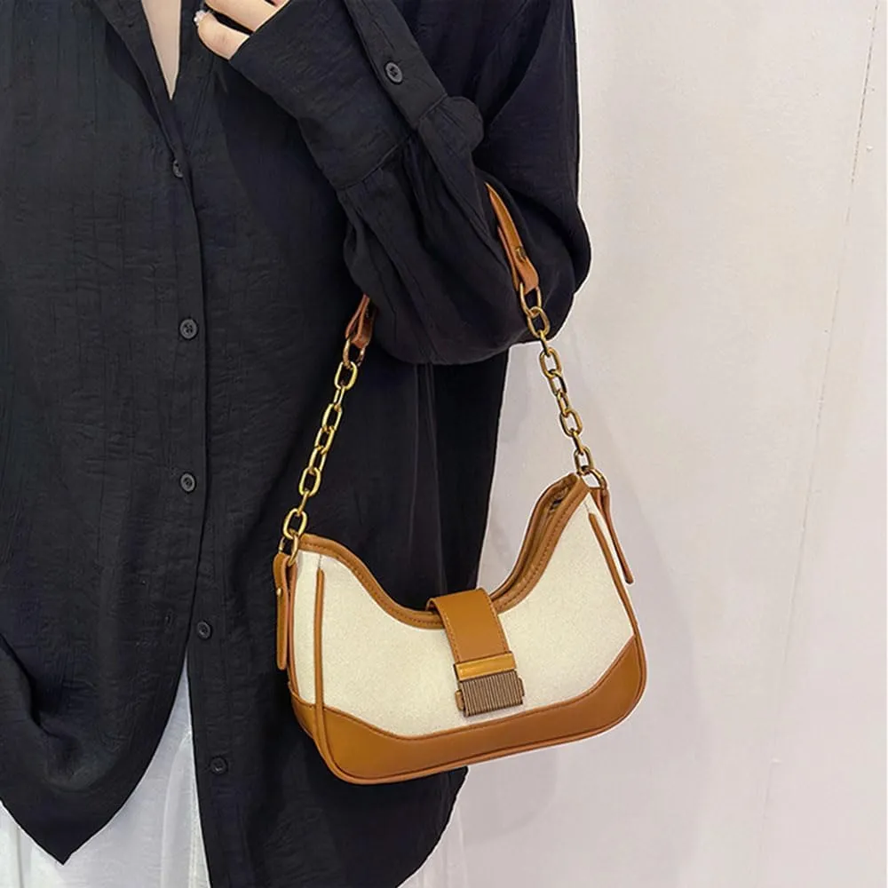 RTGGSEL Women's Contrast Color Plaid Striped Saddle Crossbody Shoulder Underarm Satchel Handbag Tote Clutch Purse Hobo Bag
