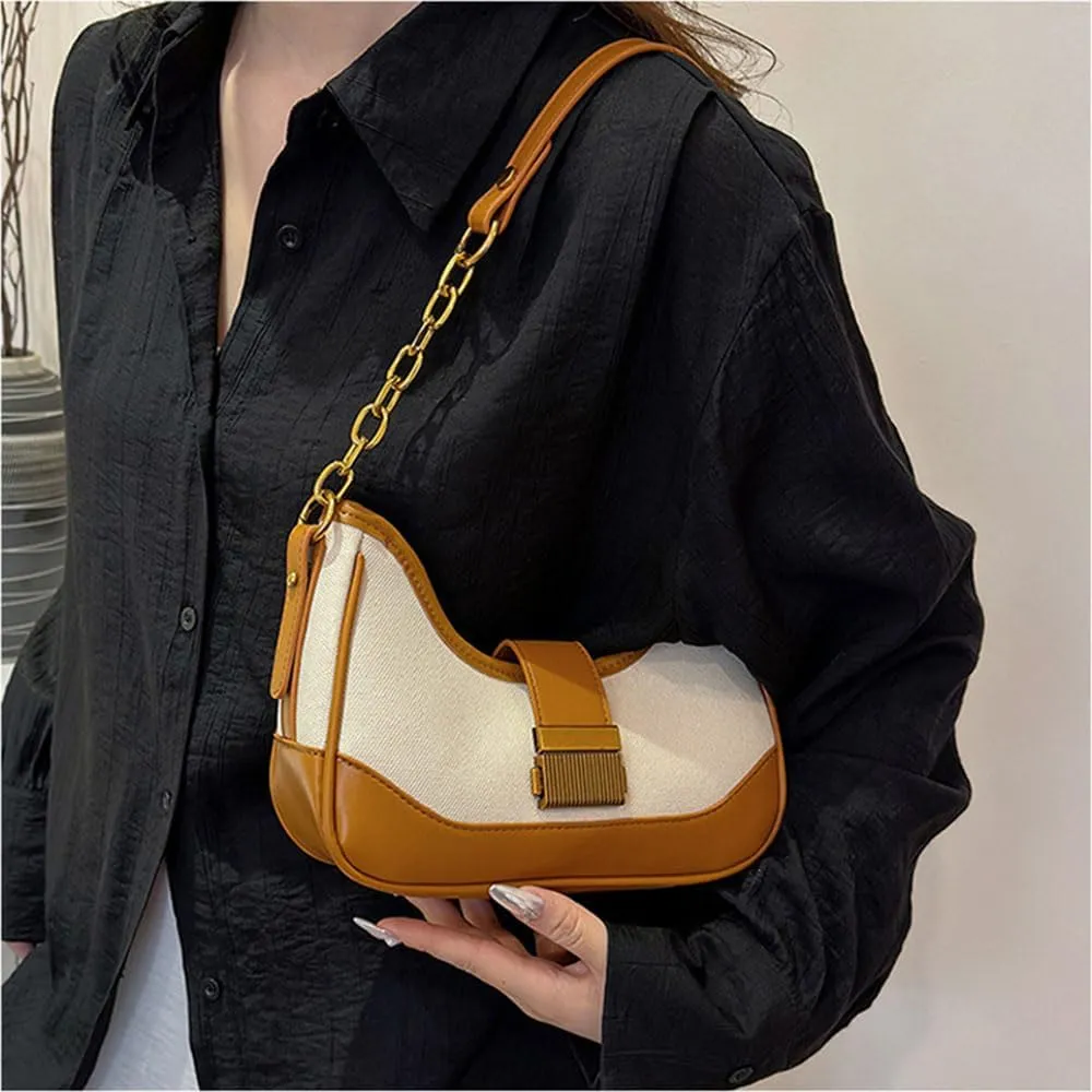 RTGGSEL Women's Contrast Color Plaid Striped Saddle Crossbody Shoulder Underarm Satchel Handbag Tote Clutch Purse Hobo Bag
