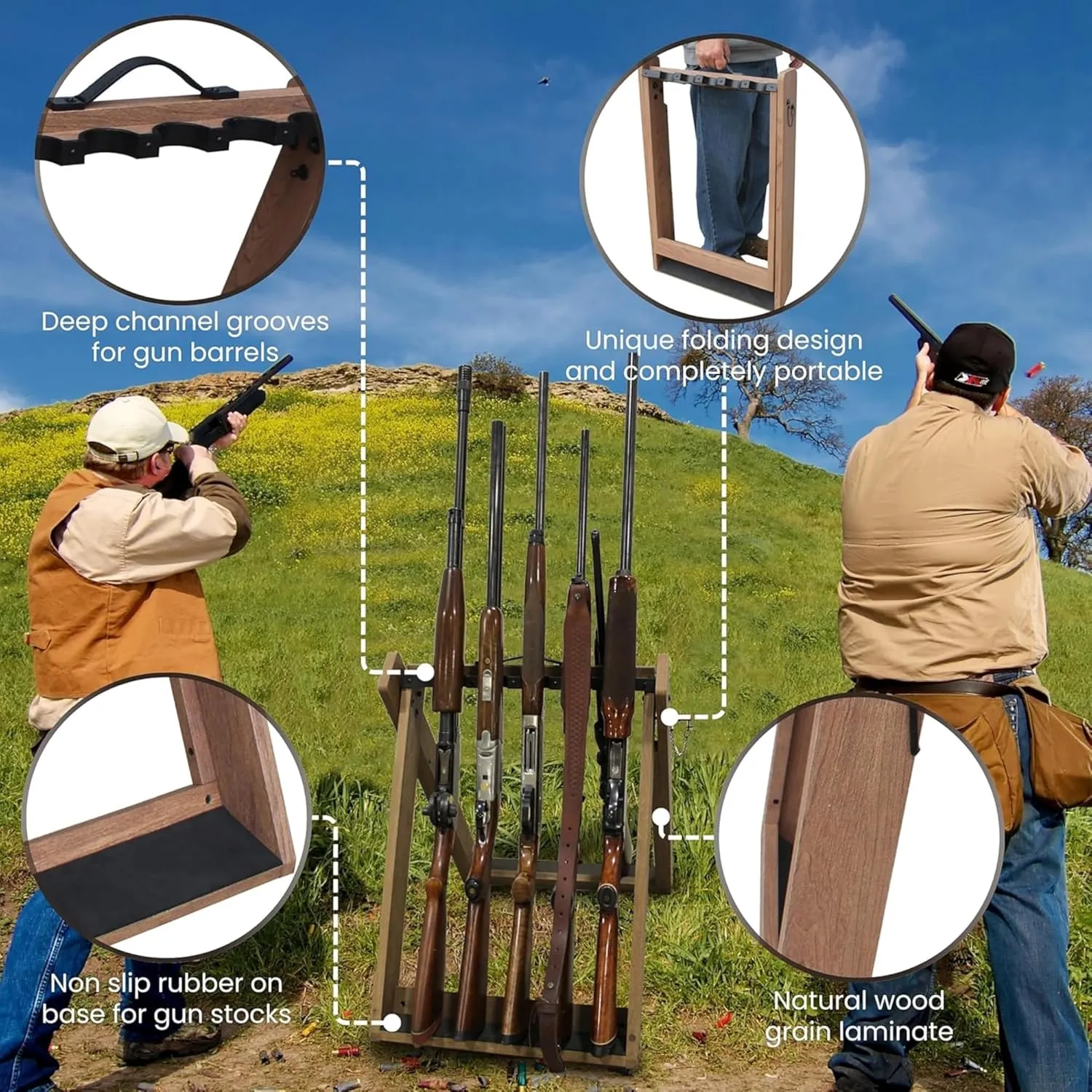 Rush Creek Creations Outdoor Portable Deer Camp Gun Rack for Rifles or Shotguns, Freestanding Indoor and Outdoor Gun Storage for up to 10 Firearms