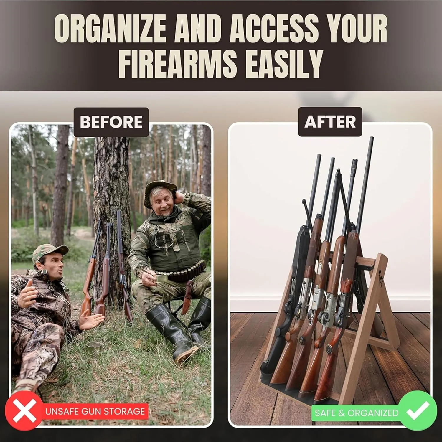 Rush Creek Creations Outdoor Portable Deer Camp Gun Rack for Rifles or Shotguns, Freestanding Indoor and Outdoor Gun Storage for up to 10 Firearms