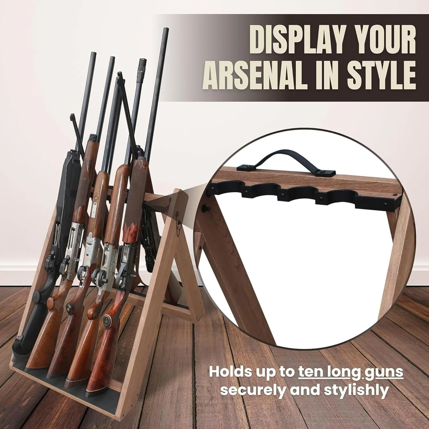 Rush Creek Creations Outdoor Portable Deer Camp Gun Rack for Rifles or Shotguns, Freestanding Indoor and Outdoor Gun Storage for up to 10 Firearms
