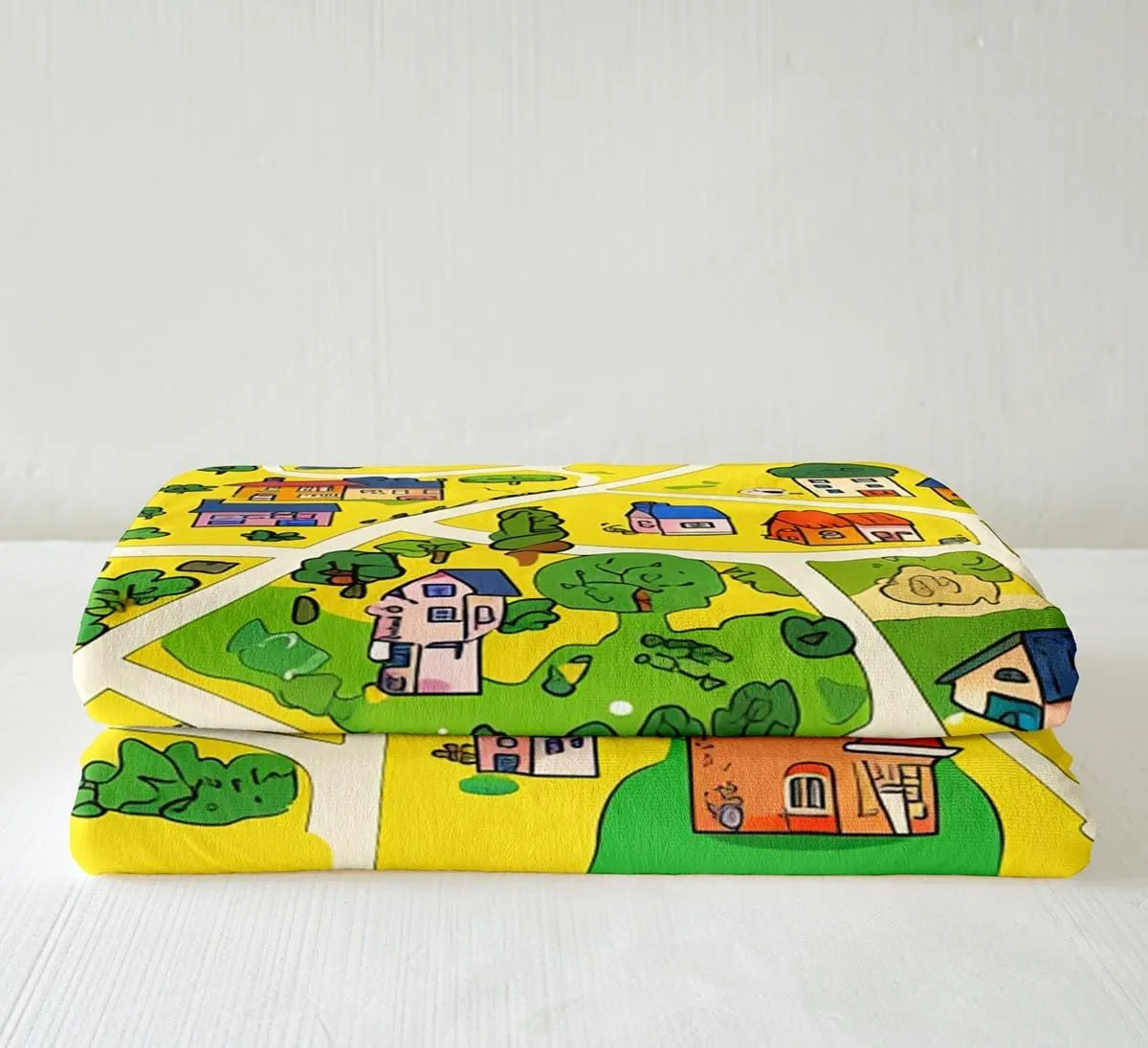 Rustic Countryside Bed Blanket,Suburb House Tree River Hand Graffiti Flannel Blanket for Room Decor,Yellow Nature Roadway Landscape Fleece Blanket for Kids Sofa Dorm Decor,Throw 50"x60"