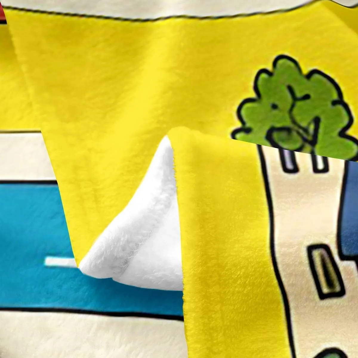 Rustic Countryside Flannel Blanket for Kids,Suburb House Tree River Hand Graffiti Fleece Throw Blanket for Bedroom Sofa,Yellow Nature Roadway Landscape Bed Blanket,Baby (30 x 40 Inches)