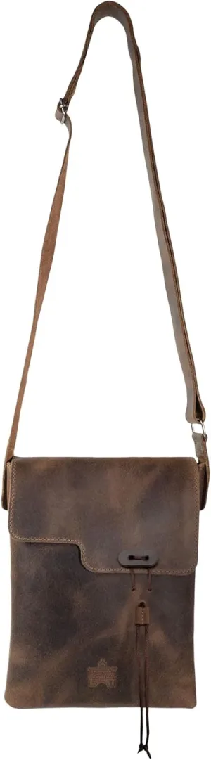 Rustic Crossbody Bag with Adjustable Shoulder Strap, Vintage Satchel, Travel Accessory, Handmade, Full Grain Leather, Bourbon Brown