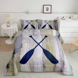 Rustic Farmhouse Old Barn Door Bedding Set - Blue Lake Paddle Decor Twin Comforter Set with 1 Pillowcase