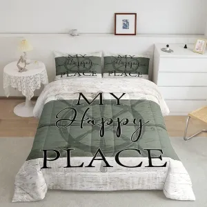 Rustic Farmhouse Style Bedding Set Twin, Nautical Rudder Comforter Set, Vintage Wood Grain Pattern Down Comforter, Navy Green Ivory Quilted Duvet, Modern Chic Summer Room Decor Bedding, 2 Pieces