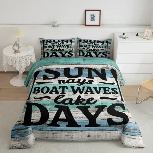 Rustic Lake Cabin Quilt Lake Paddle Decor Bedding Full For Lake Lovers, Lakeside Camp Rv Decor Comforter Set Vintage Wooden Board Farmhouse Duvet Sets Lake House Decor, Green Cabin Room Decor