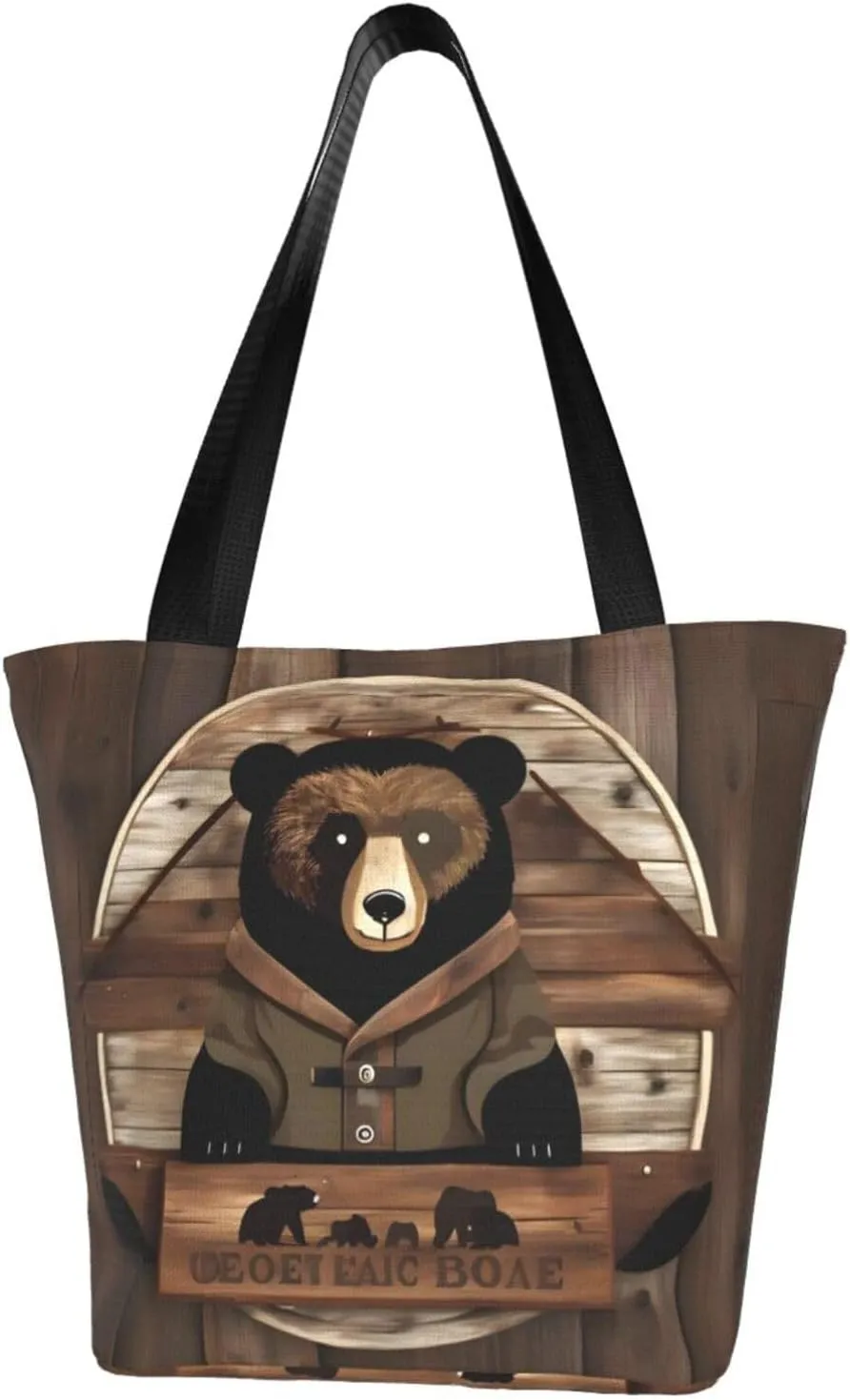 Rustic Lodge Bear Women's fashion shoulder bag, shopping handbag, suitable for weekend travel shopping shoulder bag messenger bag