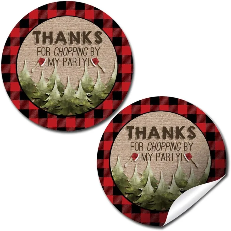 Rustic Lumberjack Thank You Birthday Party Sticker Labels, 40 2" Party Circle Stickers by AmandaCreation, Great for Party Favors, Envelope Seals & Goodie Bags