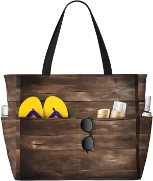 Rustic Old Barn Wood Print Tote Bag Travel Companion For Beach Vacation Picnic & Daily Sporting Activities